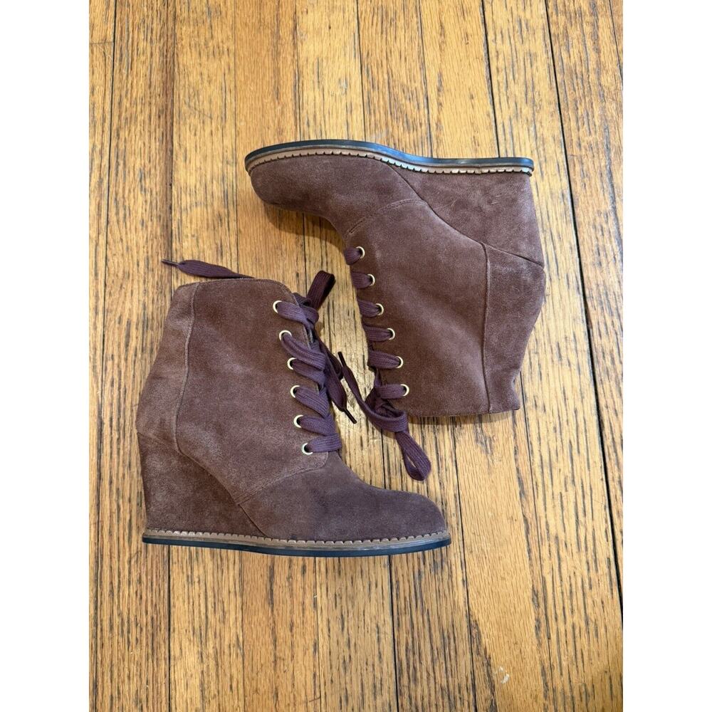 Kate Spade New York Saundra Honey Brown Suede Lace Up Wedge Boot Size 7.5 $298